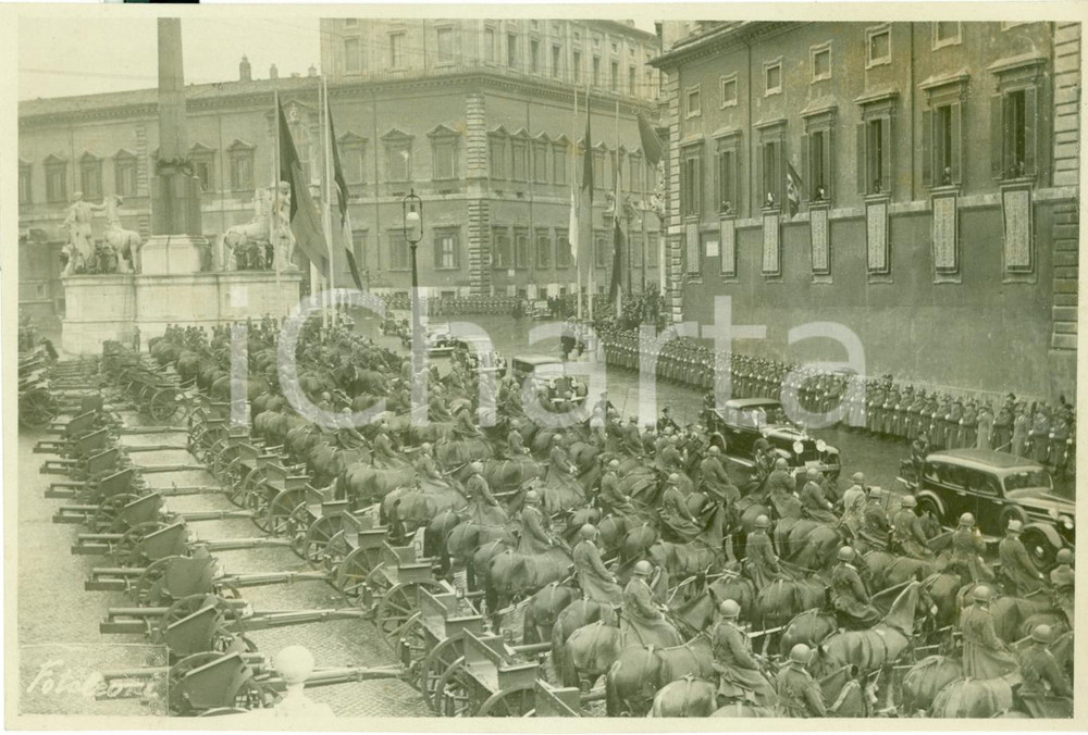 Fotografia d epoca originale 1939 ROMA Artiglieria a cavallo saluta corteo PIO XII in visita a Sovrani Foto 1
