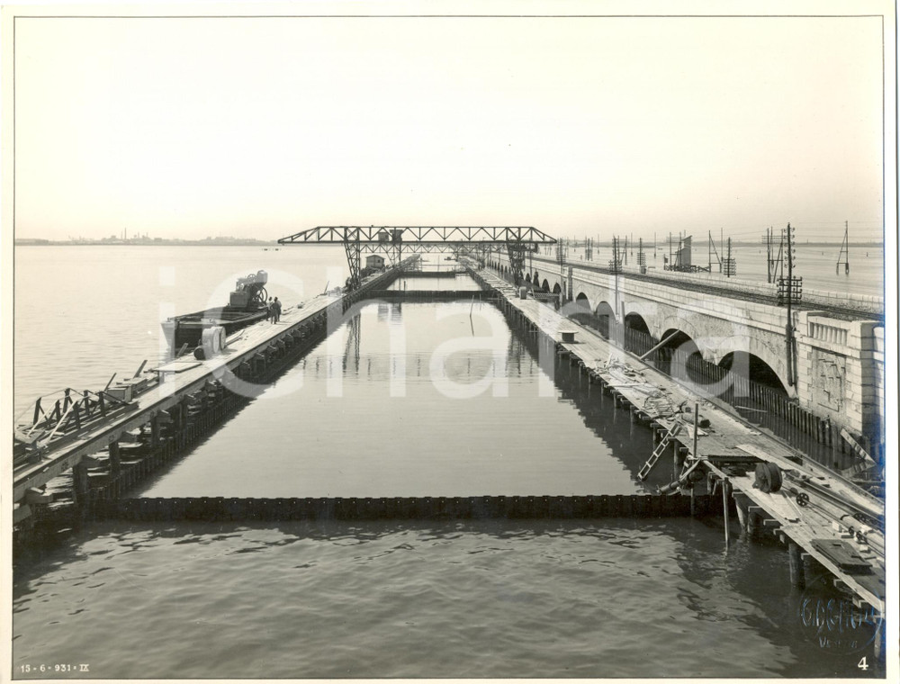 Fotografia d epoca originale 1932 VENEZIA Cantiere ponte translagunare per MESTRE Fotografia ANIMATA 1