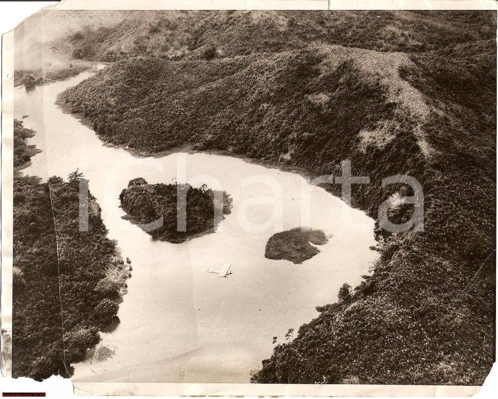 Fotografia d epoca originale 1938 PANAMA Aereo SPIRIT OF ST. LOUIS pilotato da Charles LINDBERGH in volo 1