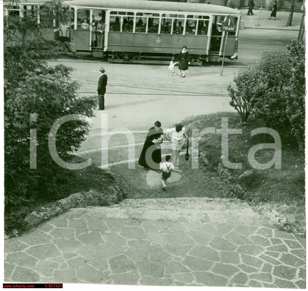 Fotografia d epoca originale 1942 Milano vecchia, scalinata Bastioni Porta Venezia 1