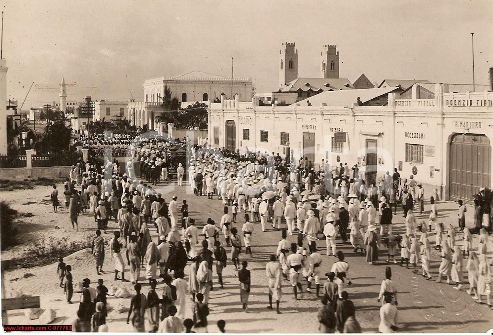 Fotografia d epoca originale 1930 MOGADISCIO SOMALIA Traslazione salma Vescovo Bernardino BIGI Foto 1