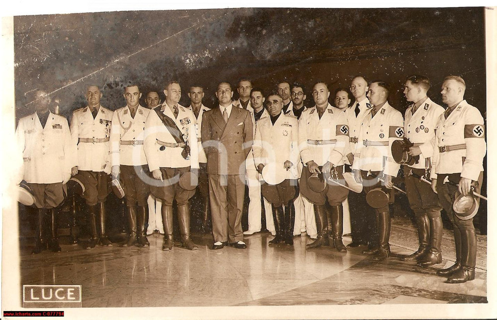 Fotografia d epoca originale 1938 ROMA Galeazzo CIANO Viktor LUTZE formazioni d assalto tedesche DANNEGGIATA 1