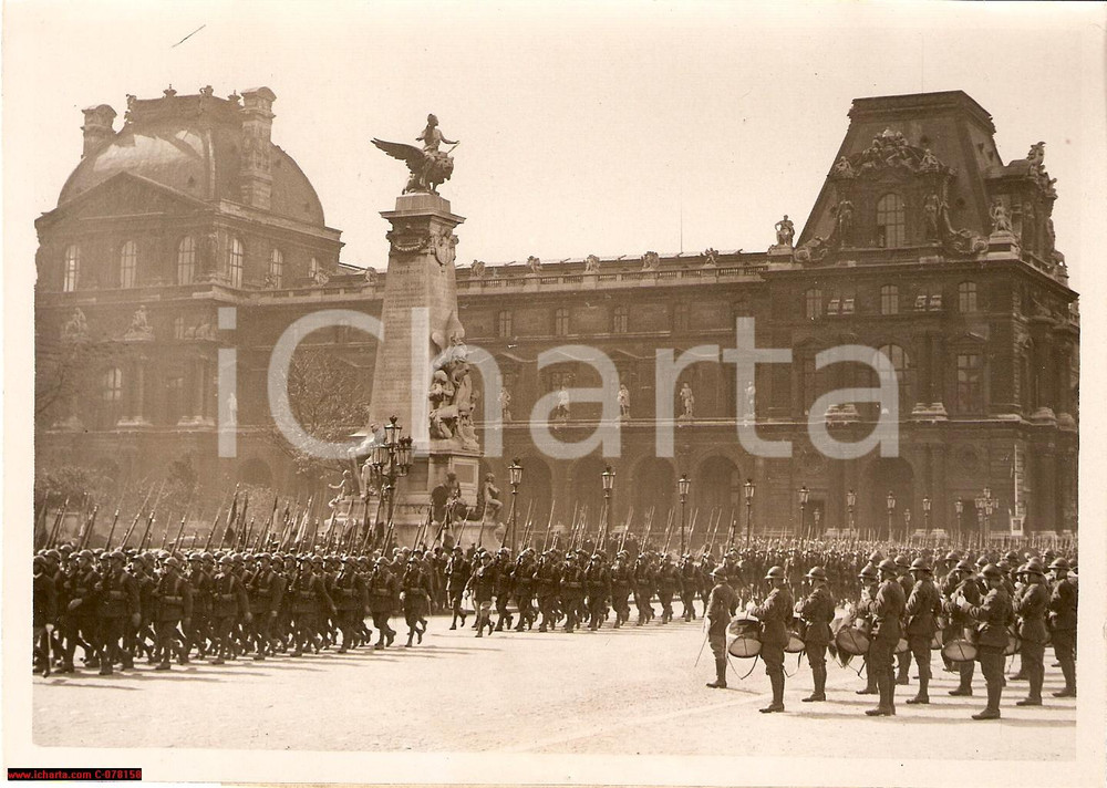 Fotografia d epoca originale 1938 Paris, Hommage a LÃ©ona Gambetta, dÃ©filÃ© militaire 1
