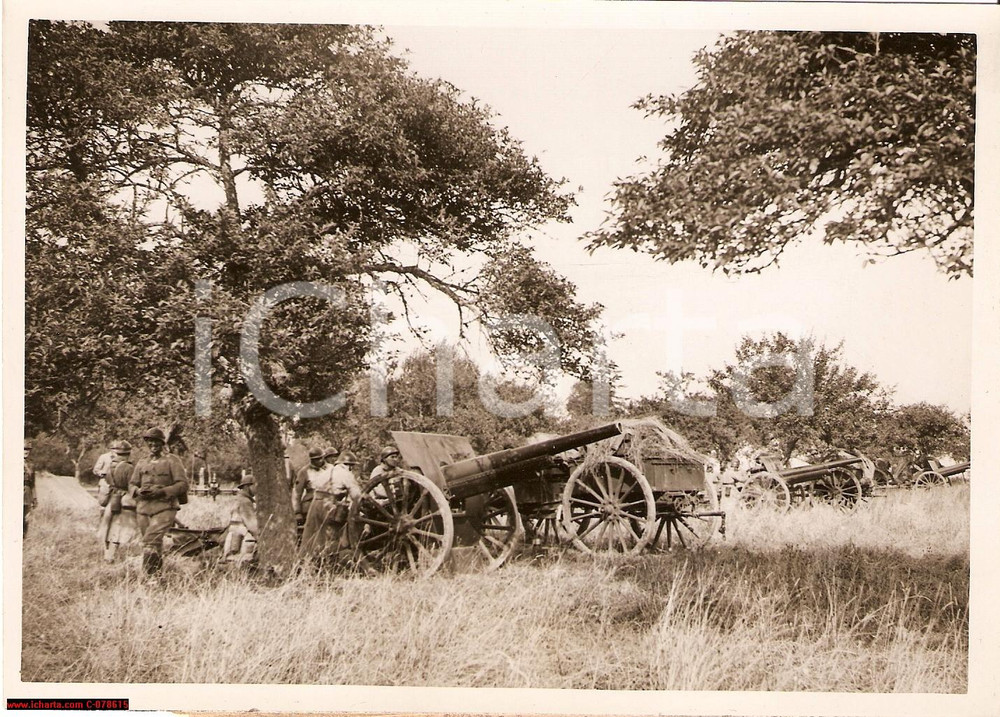 Fotografia d epoca originale 1937 Normandie grandes manoeuvres batterie canon de 105 1