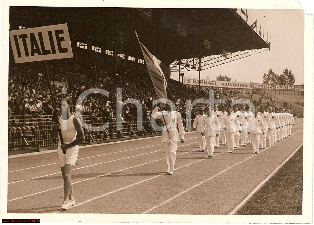 Fotografia d epoca originale 1937 Colombes, Parigi, Universiadi, la squadra italiana 1