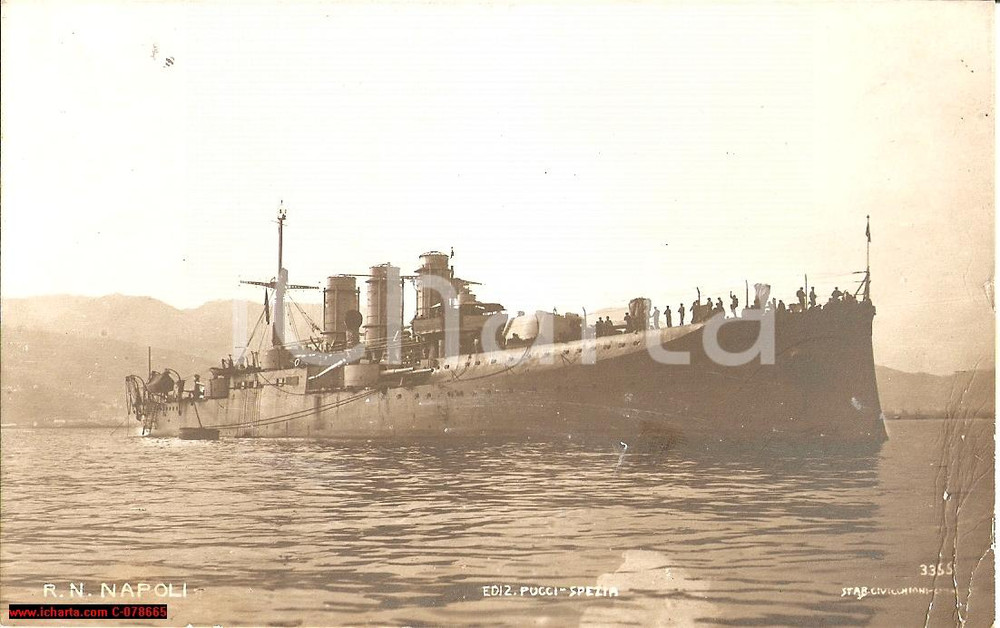 Cartolina originale da collezione 1915 Regia Nave da battaglia NAPOLI, ediz. Pucci Spezia 1