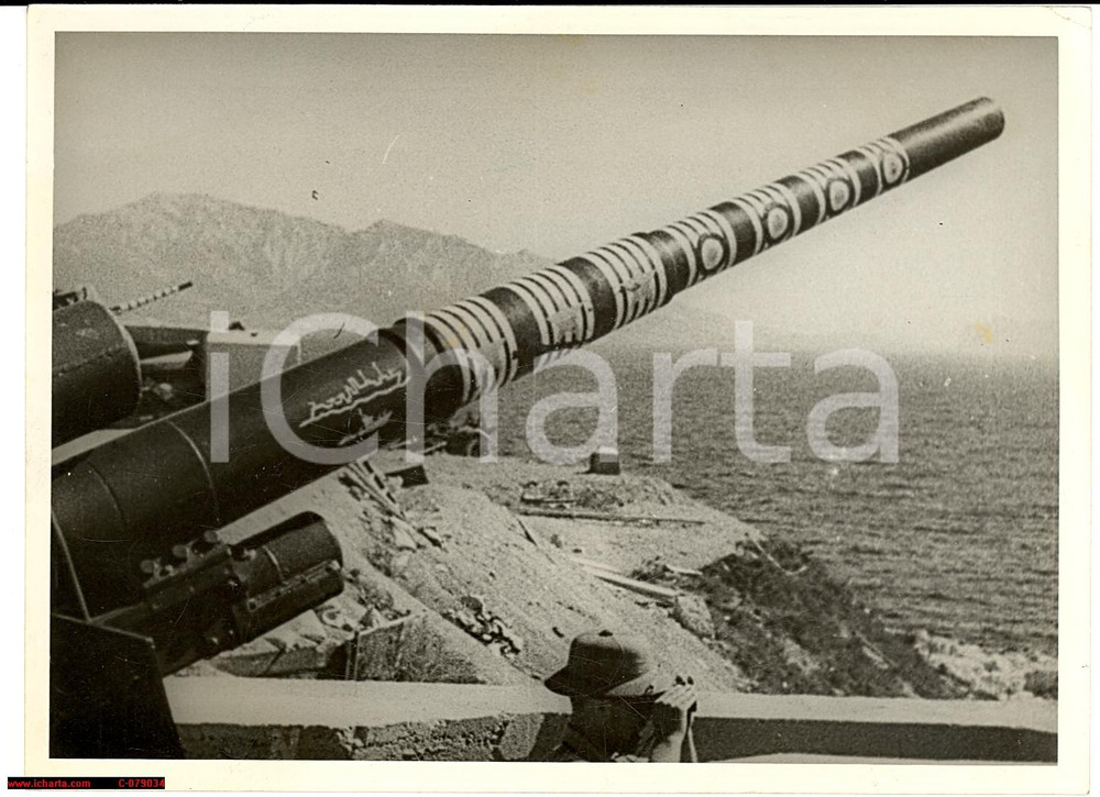 Fotografia d epoca originale 1940 WW2 VALLO ATLANTICO cannone dipinto REAL PHOTO 1