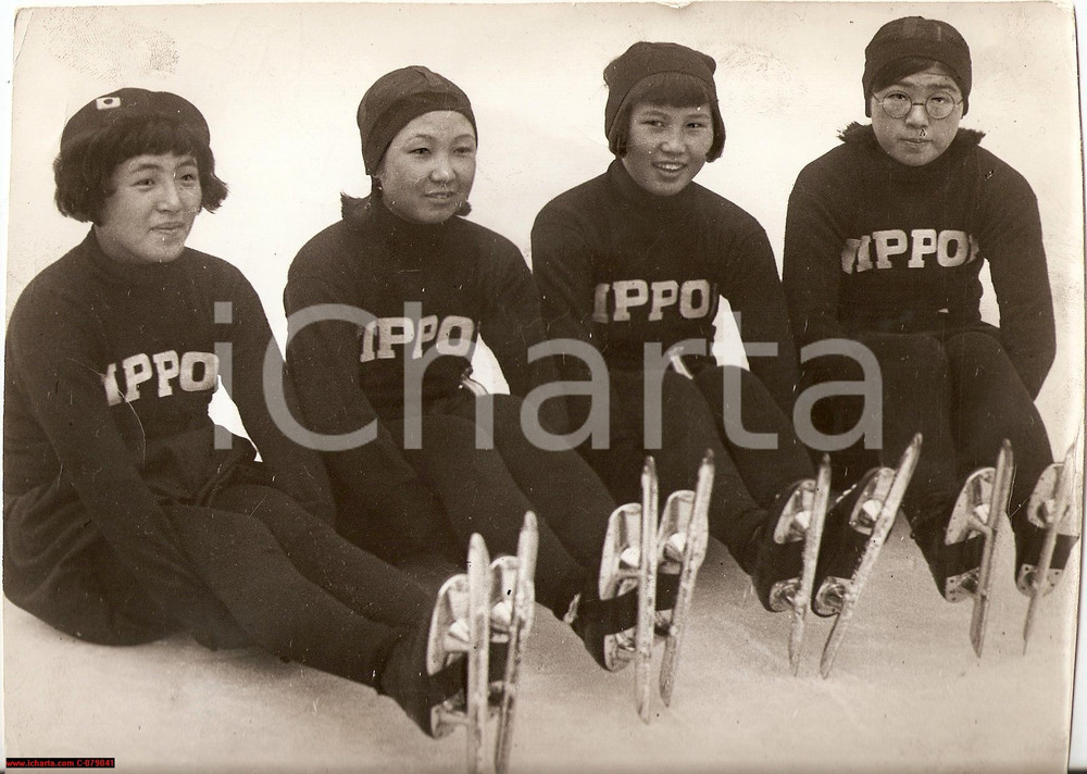 Fotografia d epoca originale 1936 OLIMPIADI GarmischPartenkirchen pattinaggio JAPAN 1