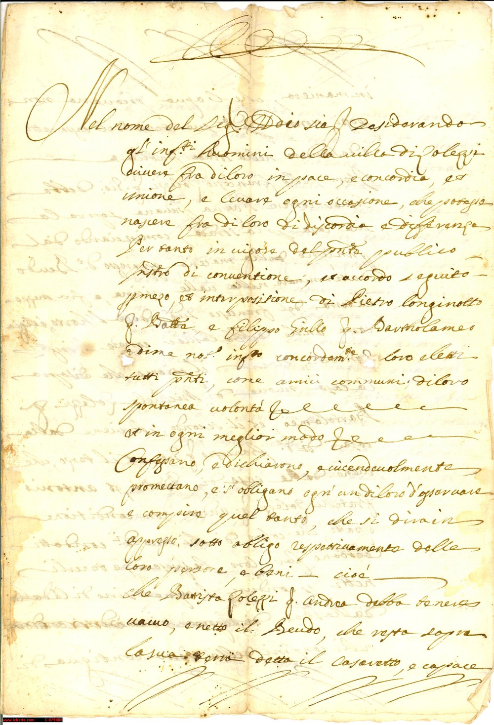 Manoscritto, lettera originale 1689 BORZONASCA GE Contratto relativo a terra detta  il Casaretto  Manoscritto 1