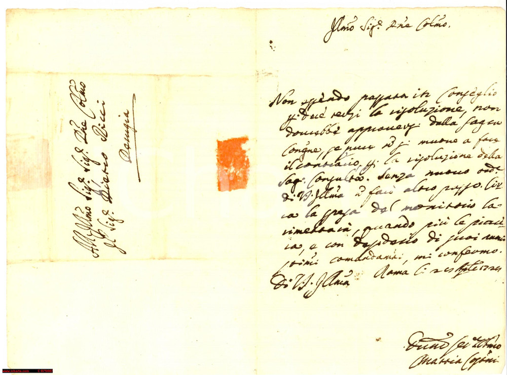 Manoscritto, lettera originale 1724 ROMA Voti contrari in Vaticano Mattia COSTANTINI 1