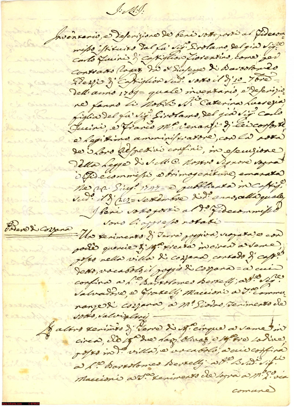 Manoscritto, lettera originale 1747 COZZANO AR Beni rurali nobile Girolamo FUCINI 1