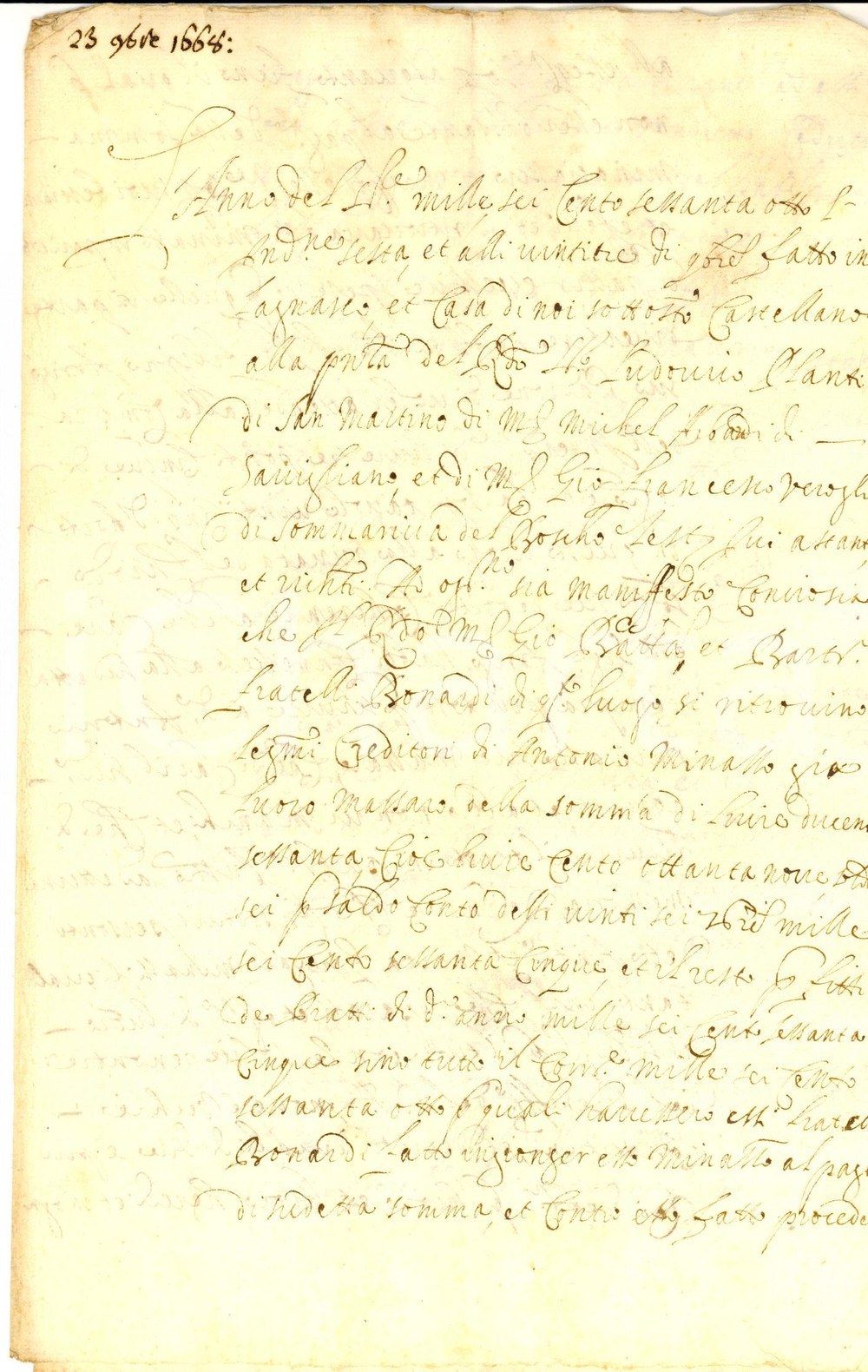 Documento originale, autentico 1668 LAGNASCO CN Fratelli BONARDI creditori del loro massaro Antonio MINAZZO 1
