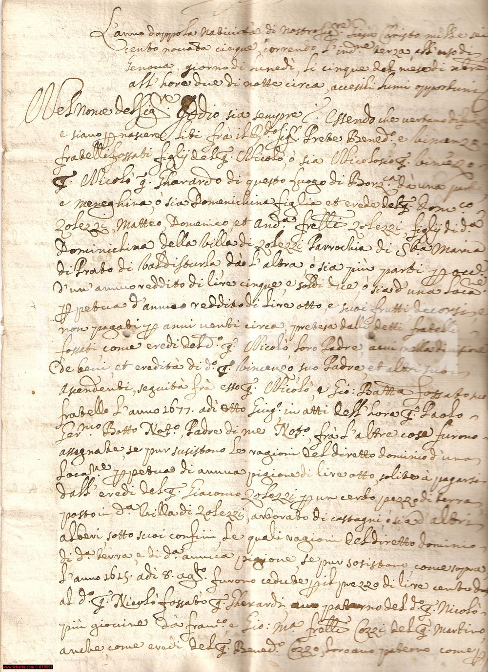 Manoscritto, lettera originale 1695 BORZONASCA GE Censo a figli di Meneghina ZOLEZZI 1