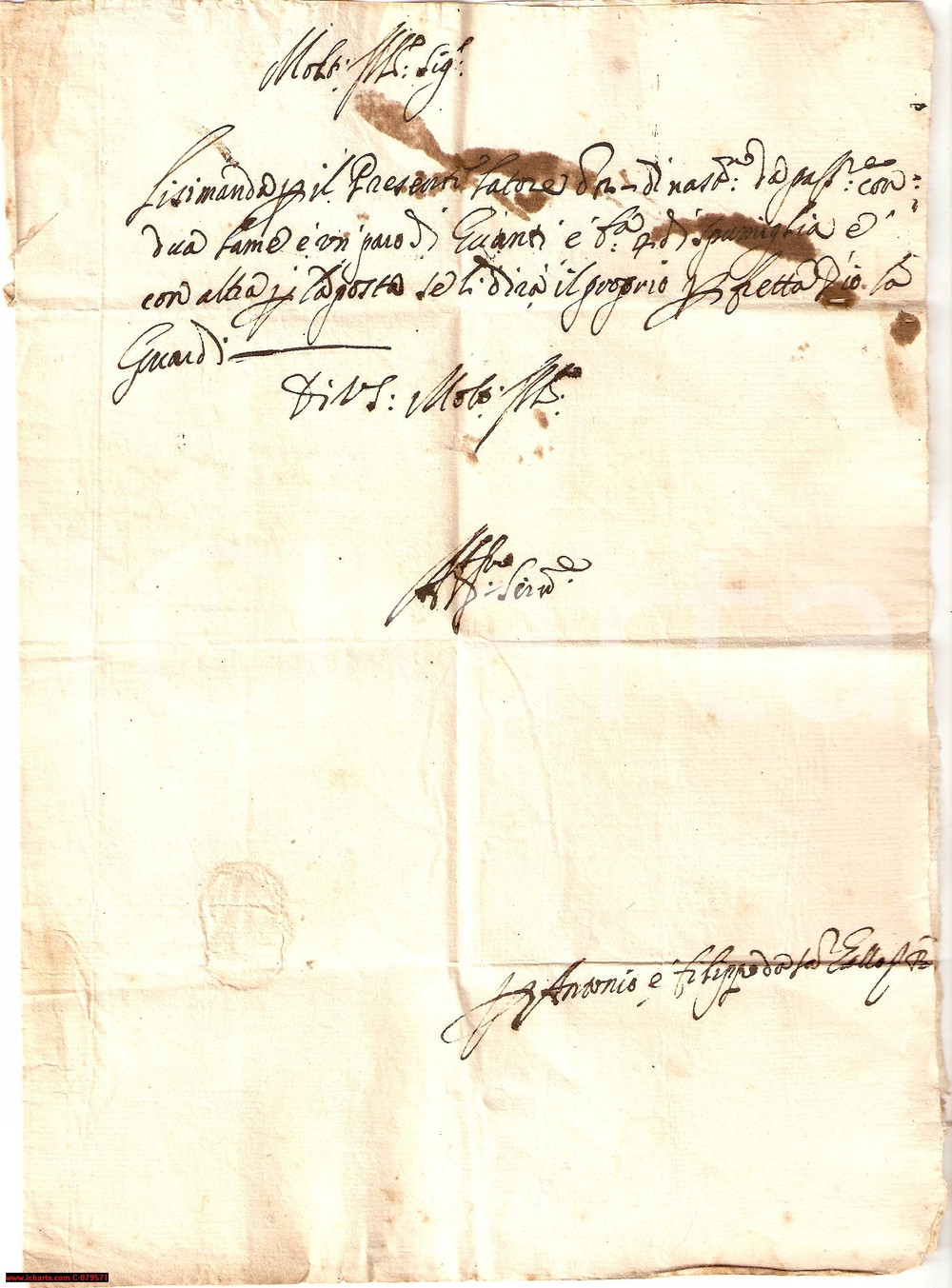 Manoscritto, lettera originale 1650 AREZZO Antonio SANGALLO invia guanti e spumiglia 1