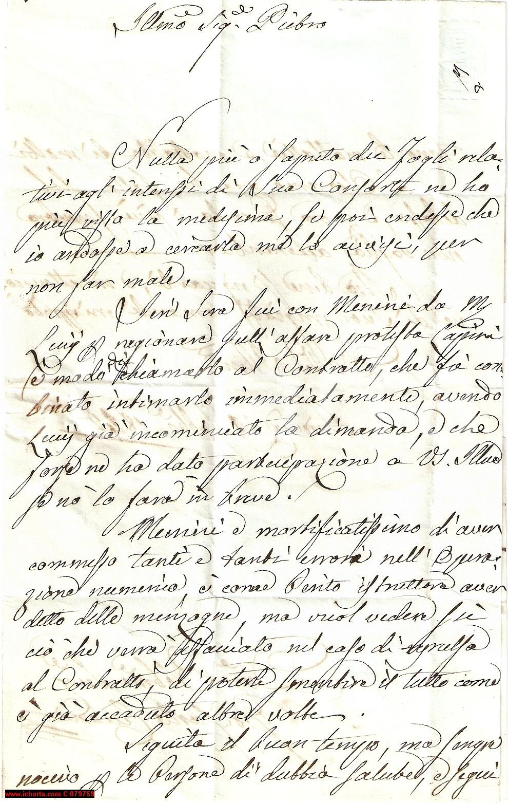 Manoscritto, lettera originale 1842 FIRENZE Perito MENINI mortificato per gli errori 1