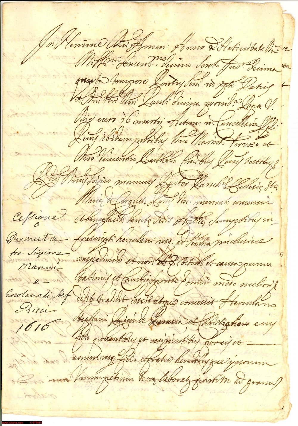 Manoscritto, lettera originale 1616 CERQUETO PG Permuta Scipione MANNI chiesa S. MARIA 1