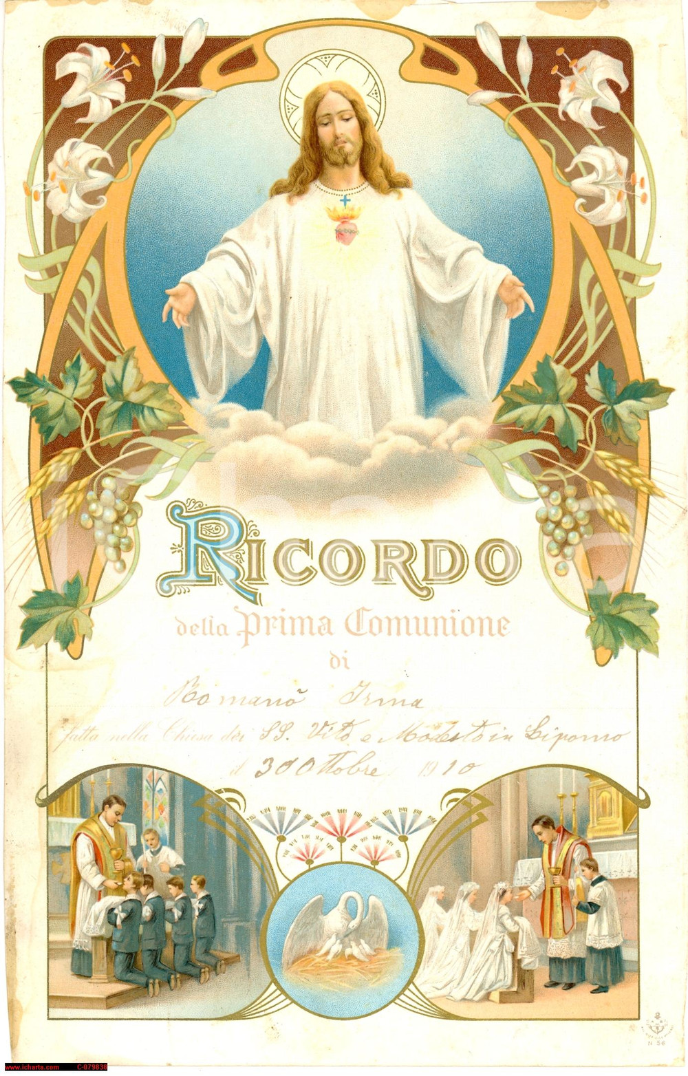 Manoscritto, lettera originale 1910 LIPOMO CO Ricordo Prima Comunione Irma ROMANO 1