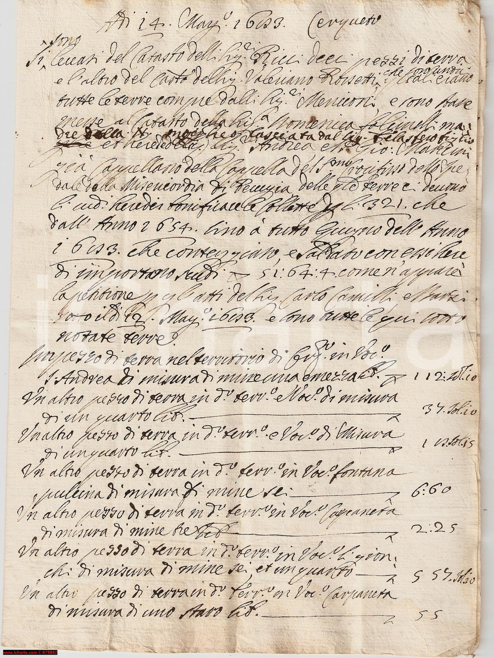 Manoscritto, lettera originale 1683 MARSCIANO PG Possedimenti famiglia RICCI 8pp 1