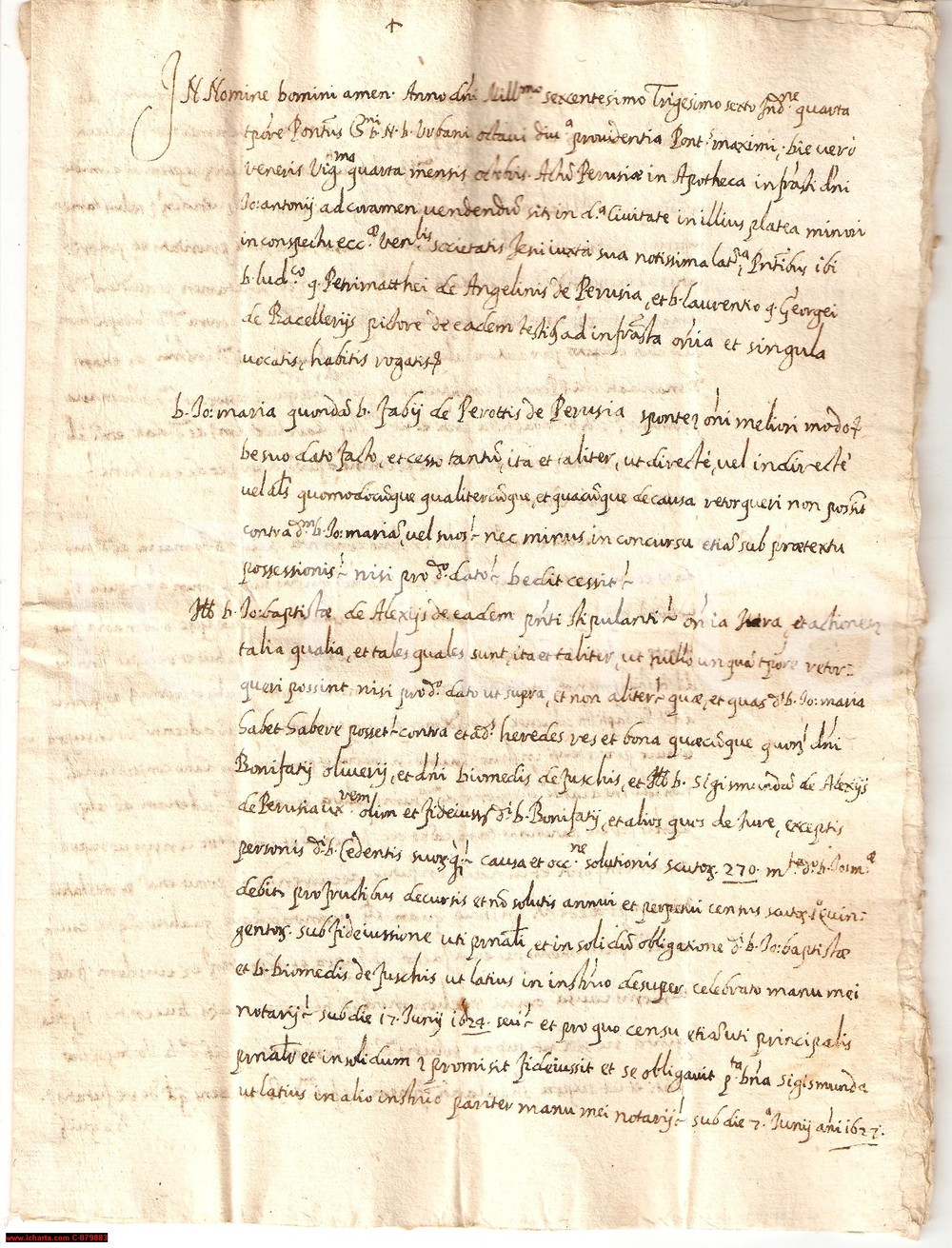 Manoscritto, lettera originale 1636 PERUGIA Giovanni PEROTTI crediti a Battista ALESSI 1