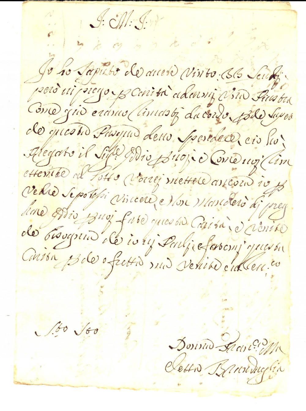 Manoscritto, lettera originale 1750 ca AREZZO Nobile BRANDAGLIA chiede il saldo dovuto entro Pasqua Lettera 1
