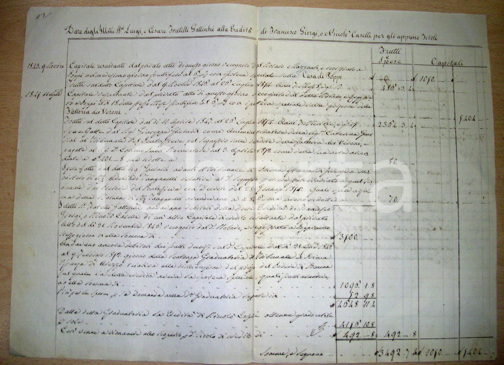 Documento originale, autentico 1854 POPPI AR Luigi e Cesare GATTESCHI ereditÃ  GIORGI 1