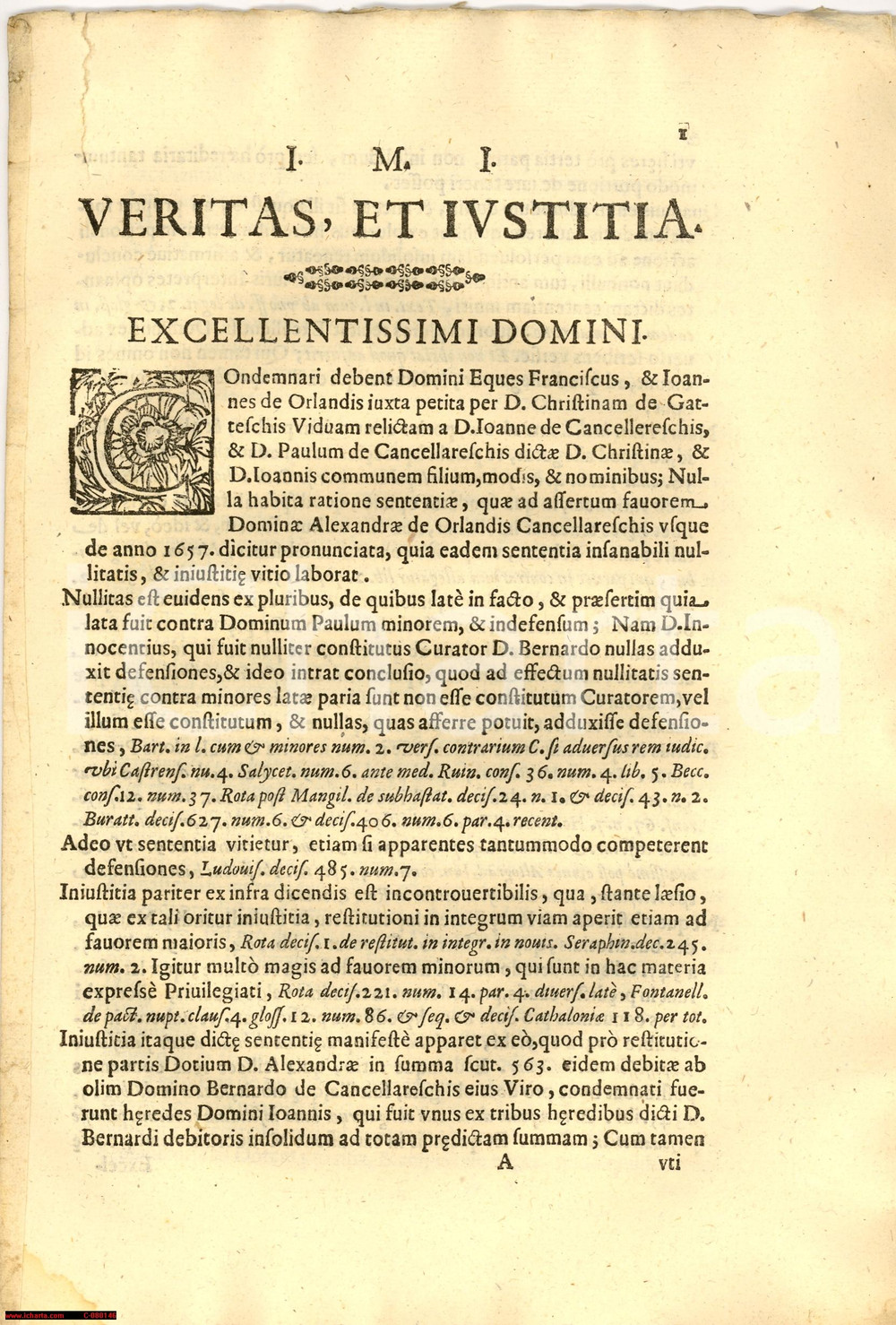 Documento originale, autentico 1669 FIRENZE Cristina GATTESCHI contro famiglia ORLANDI 1