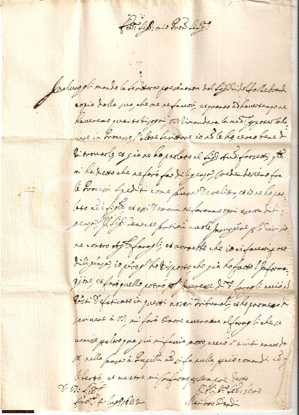 Manoscritto, lettera originale 1682 FIRENZE Mariotto DONDI su causa Ridolfo BELOARDI 1