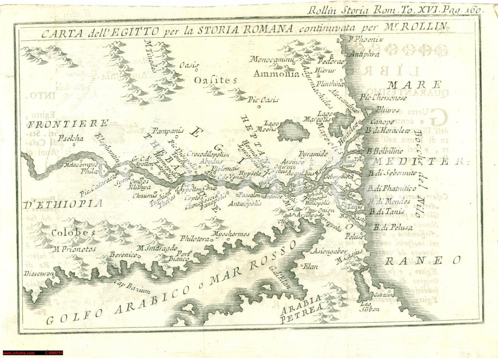 Stampa, bozzetto originale 1780 ca Charles ROLLIN Carta d EGITTO per Storia romana 1