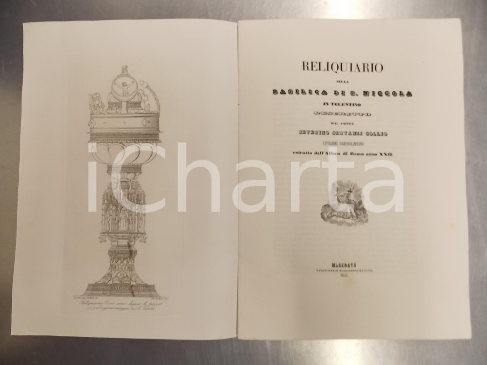 Libro, pubblicazione d epoca 1855 TOLENTINO MC Severino SERVANZI COLLIO Reliquiario Basilica SAN NICOLA 1