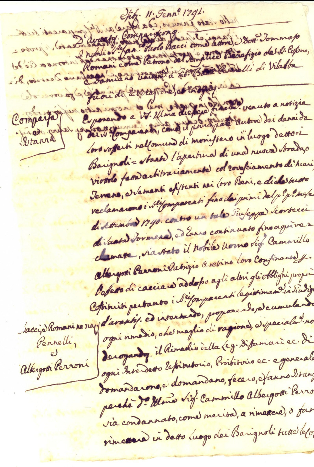 Documento originale, autentico 1792 AREZZO Accuse a Giuseppe SCORTECCI e Camillo ALBERGOTTI per danni 1