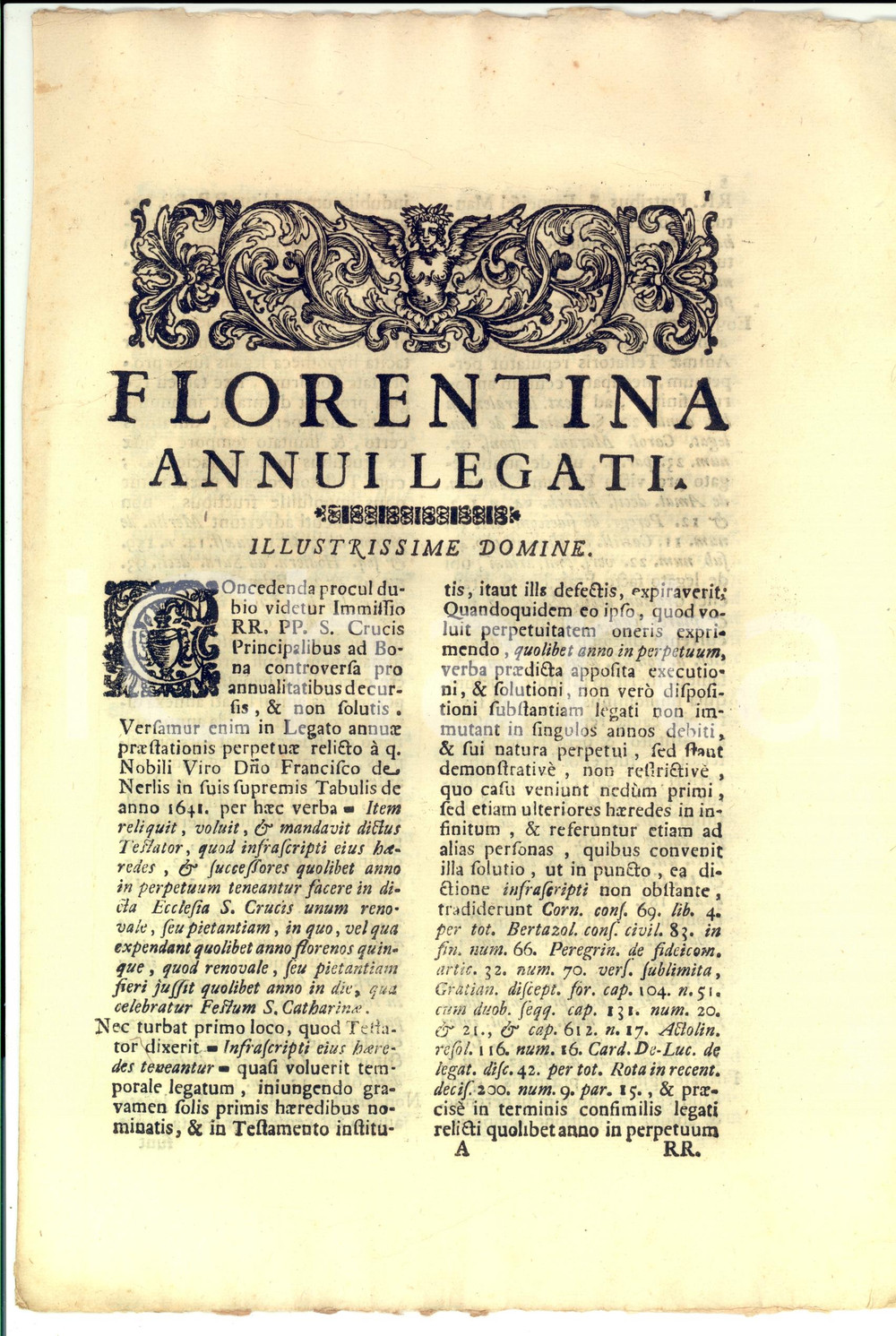 Documento originale, autentico 1726 FIRENZE Immissione dei Padri di SANTA CROCE nel legato di Francesco NERLI 1