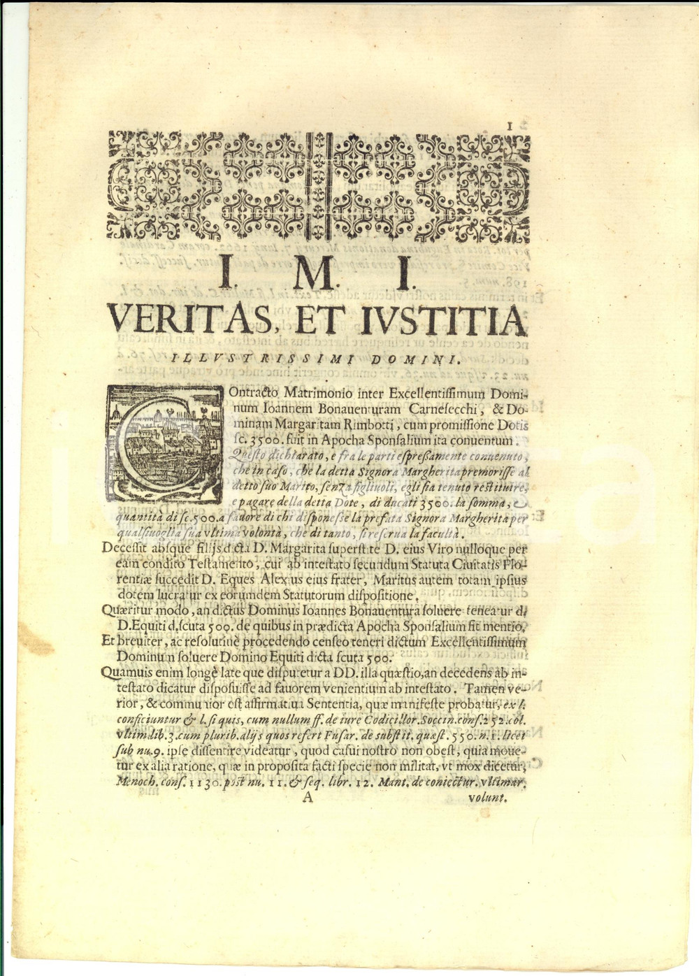 Documento originale, autentico 1674 FIRENZE Restituzione dote defunta Margherita RIMBOTTI CARNESECCHI 1