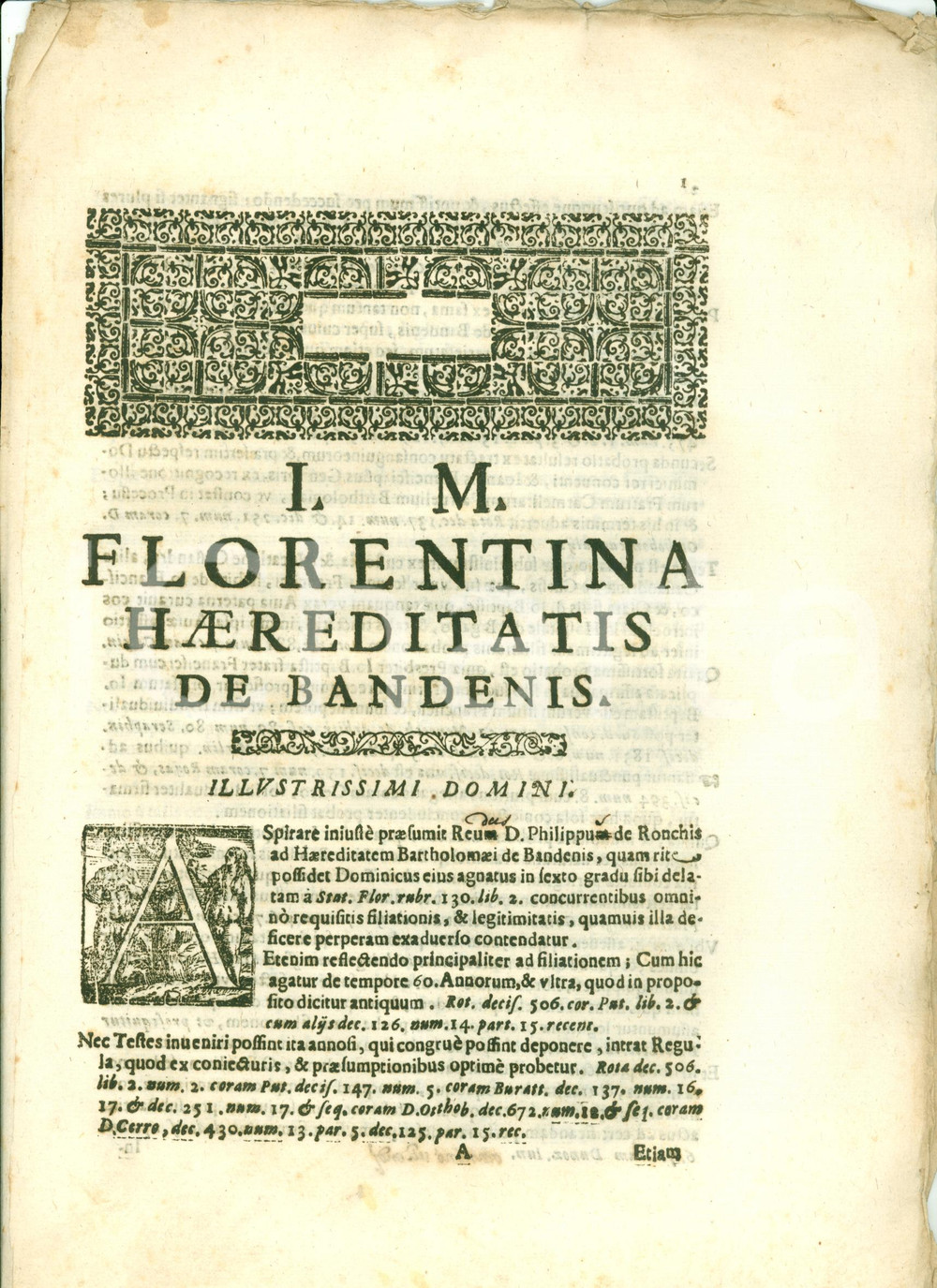 Documento originale, autentico 1684 FIRENZE Filippo RONCHI non ha diritto a eredità Bartolomeo BANDENI 8 pagg. 1