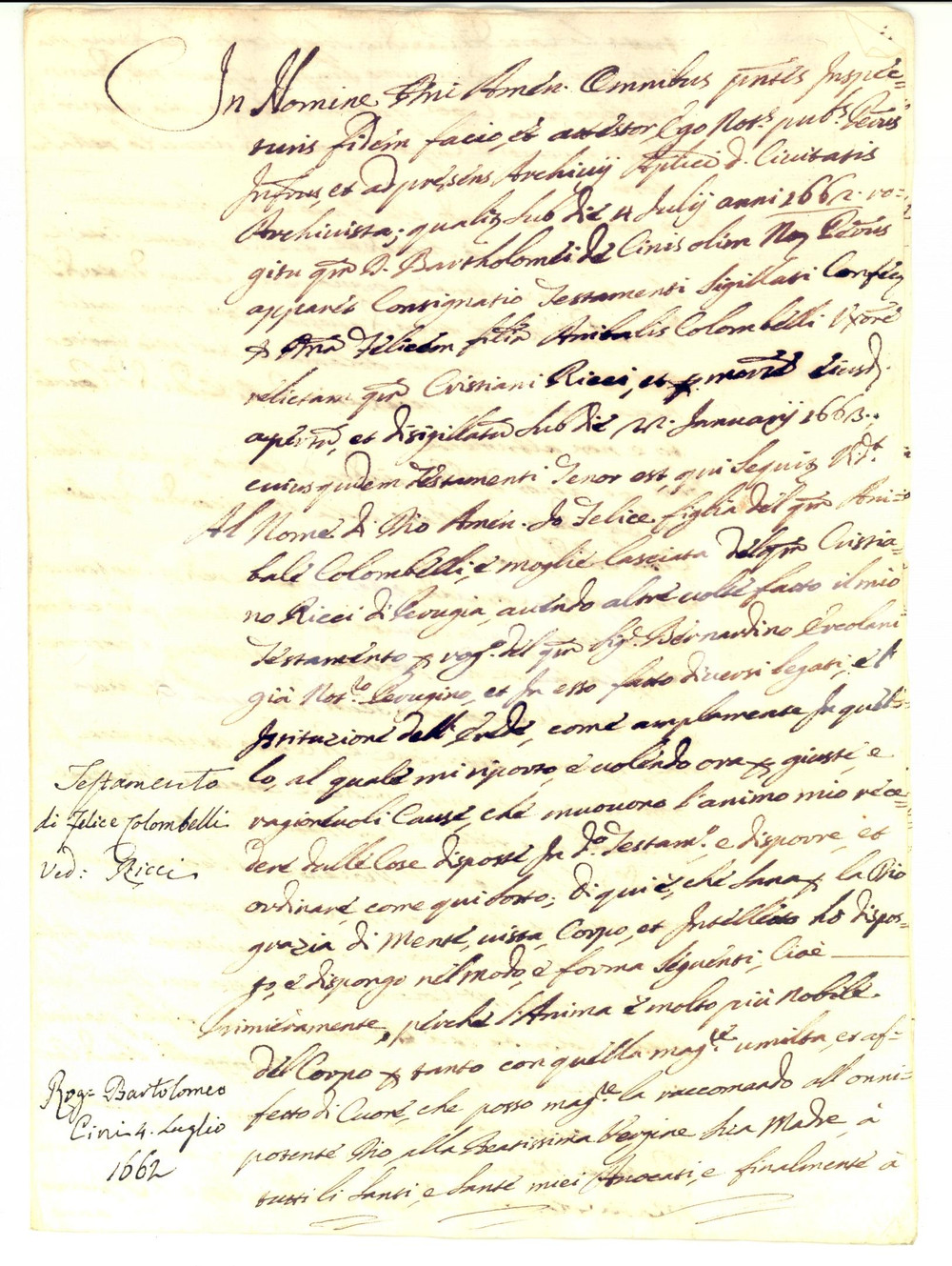 Documento originale, autentico 1742 PERUGIA Testamento Felice COLOMBANI con legati alle figlie monache 1