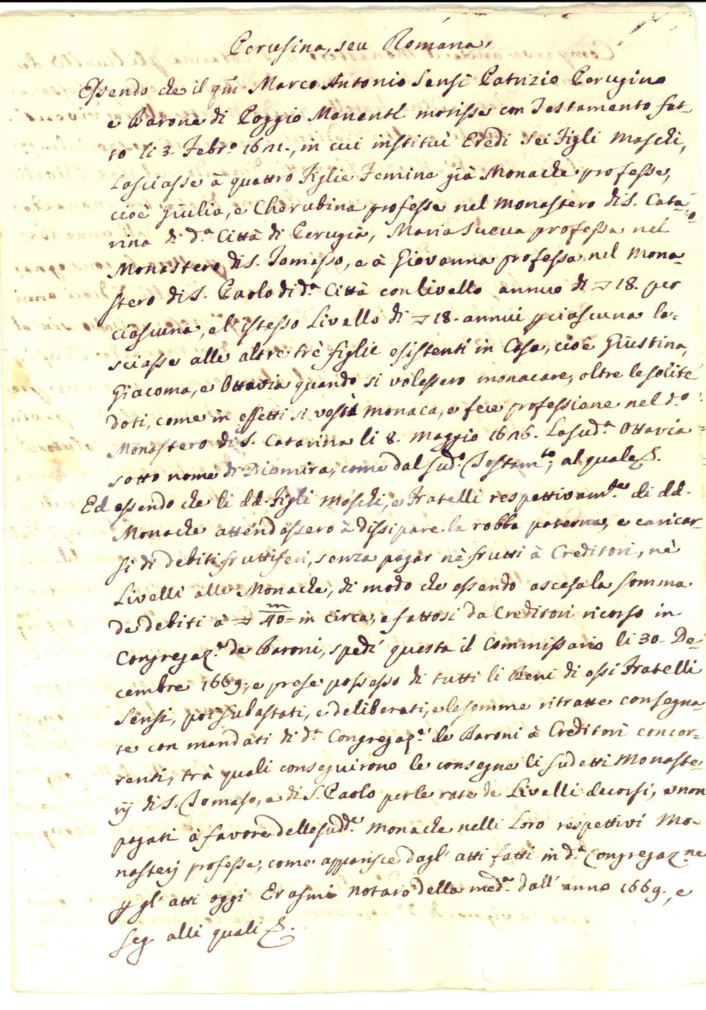 Documento originale, autentico 1750 PERUGIA Crediti nobile Filippo BARIGIANI su ereditÃ  Marco Antonio SENSI 1