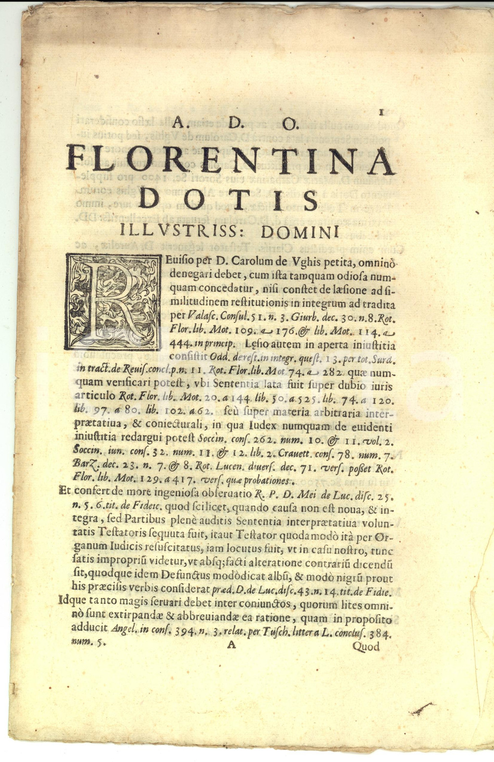 Documento originale, autentico 1681 FIRENZE Lite per restituzione dote Maria Caterina degli UGHI 1