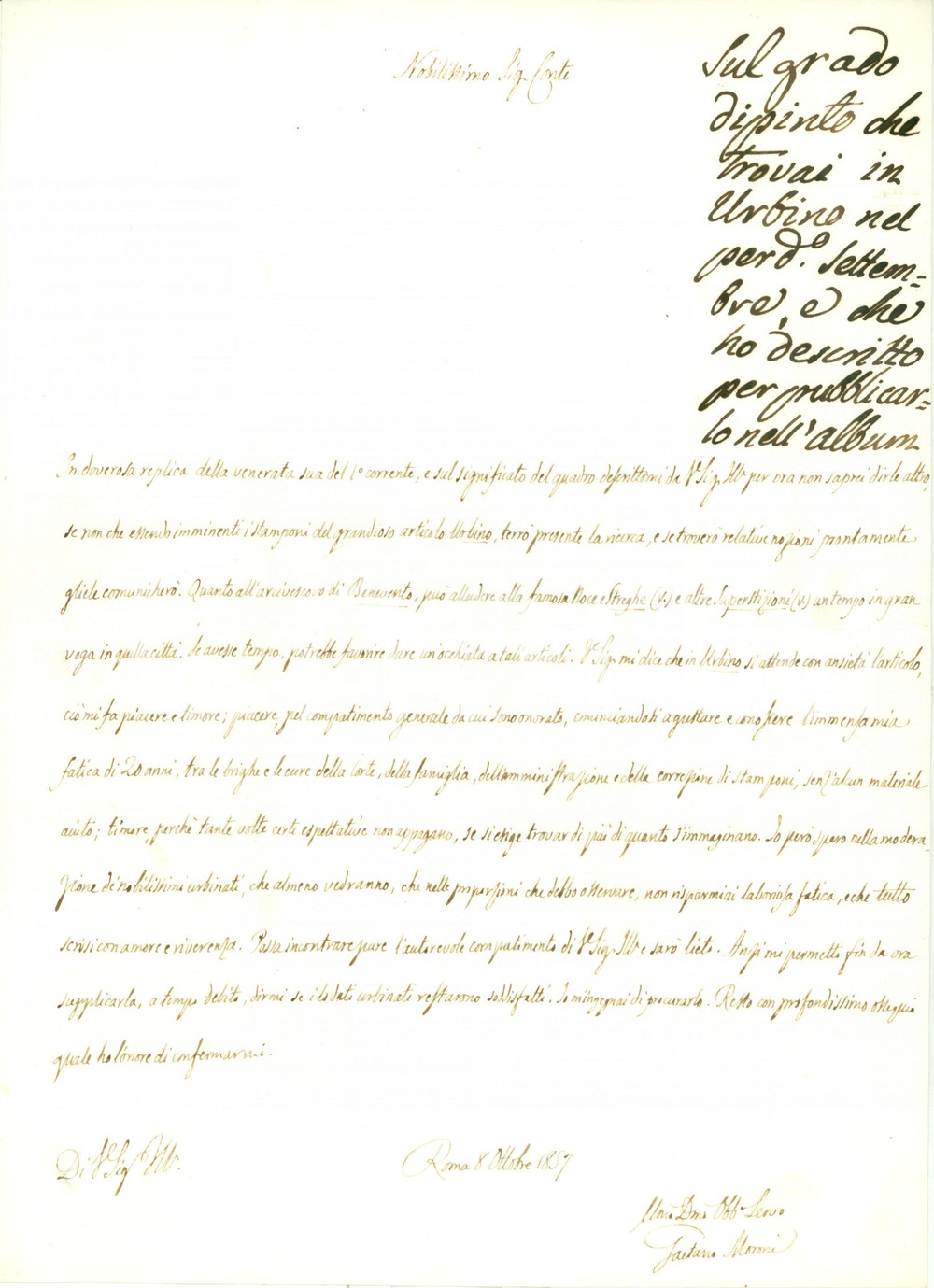 Autografo originale 1857 ROMA Gaetano MORONI lavora al Dizionario tra le brighe di Corte AUTOGRAFO 1