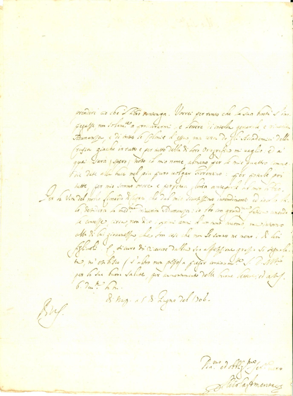Autografo originale 1706 NAPOLI ? Niccolò AMENTA presenta trattatto di lingua toscana AUTOGRAFO 1