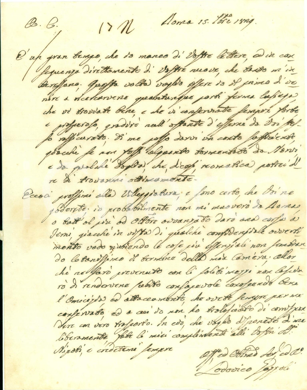 Autografo originale 1829 ROMA Monsignor Lodovico GAZZOLI intravede fine carriera Lettera AUTOGRAFA 1