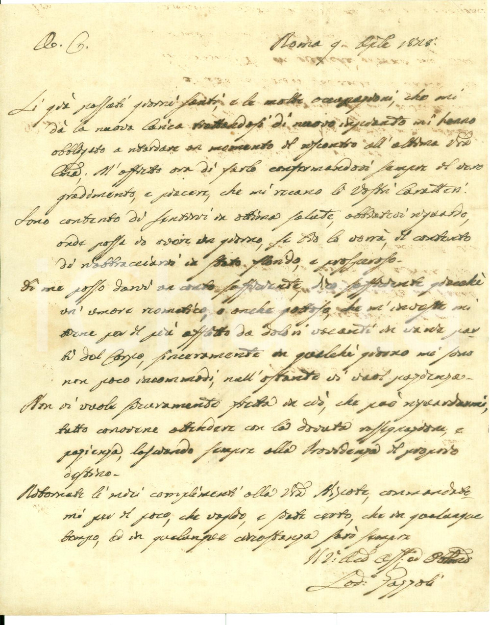 Autografo originale 1828 ROMA Monsignor Lodovico GAZZOLI tra nuovi incarichi e reumatismi AUTOGRAFO 1