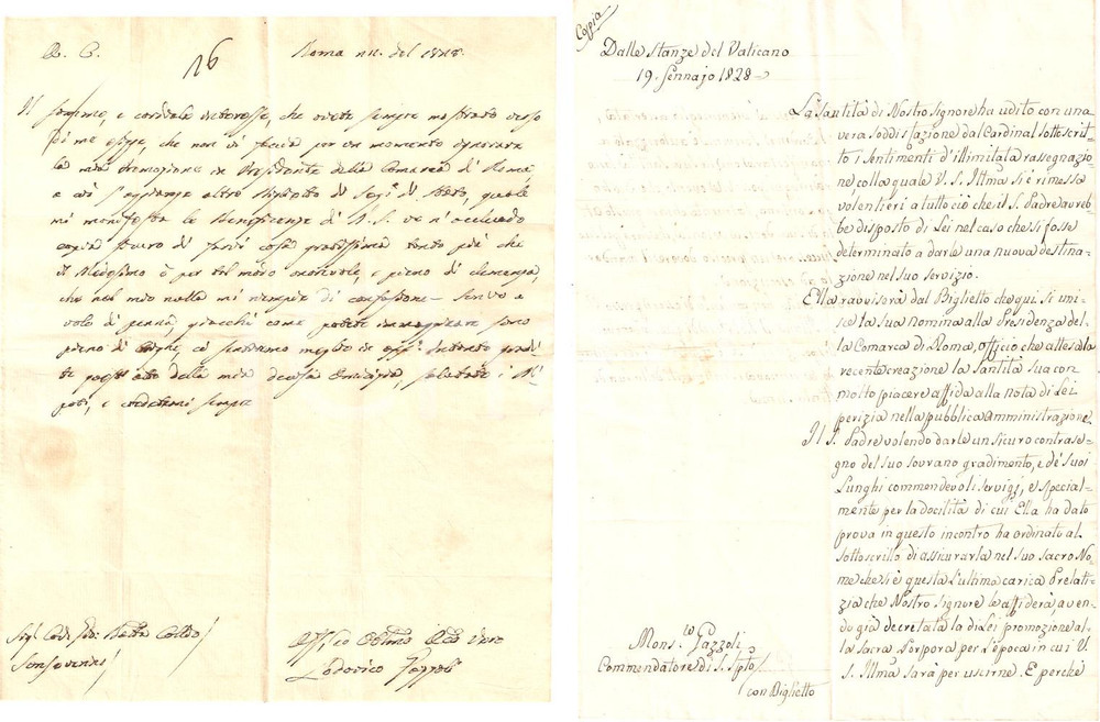 Autografo originale 1828 ROMA Lodovico GAZZOLI Nuovo Presidente Comarca della Capitale AUTOGRAFO 1