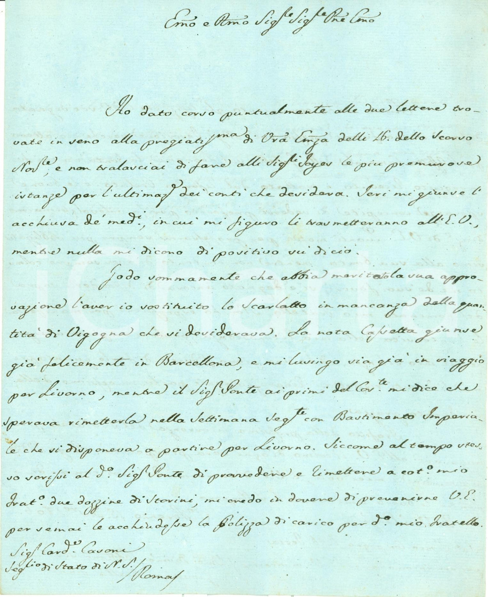 Autografo originale 1806 SAN LORENZO DE EL ESCORIAL Giovanni Battista FINI gabella legname AUTOGRAFO 1