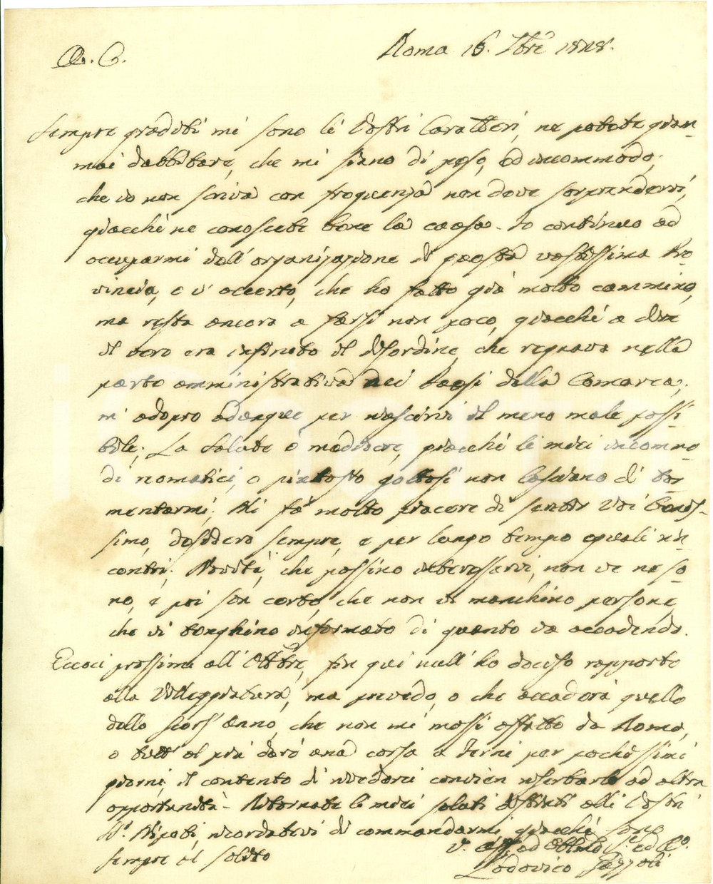 Autografo originale 1828 ROMA Infinito disordine nella COMARCA Autografo Lodovico GAZZOLI 1