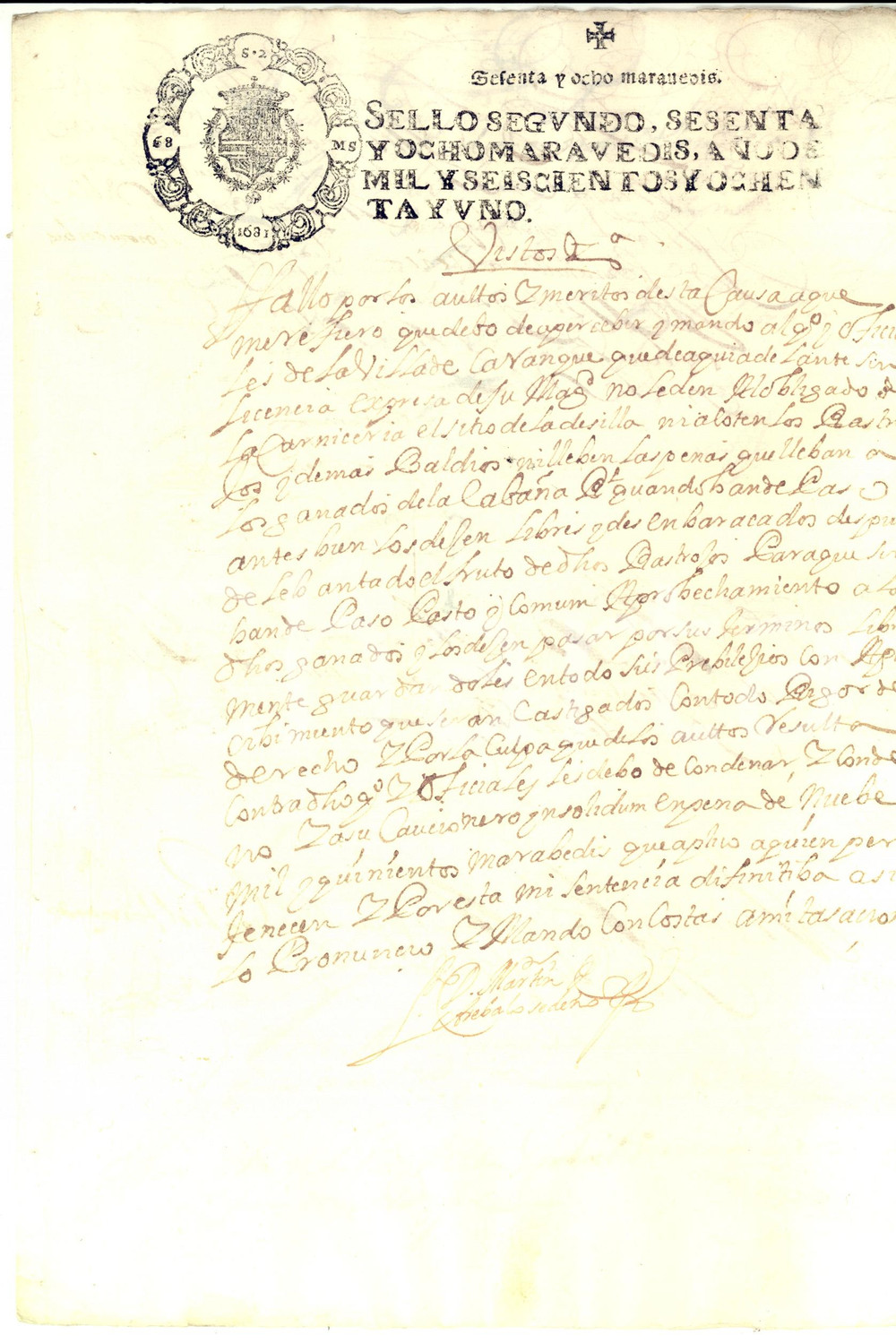 Documento originale, autentico 1681 CARRANQUE Castilla, ESPANA Diritti di pascolo del bestiame Manoscritto 1
