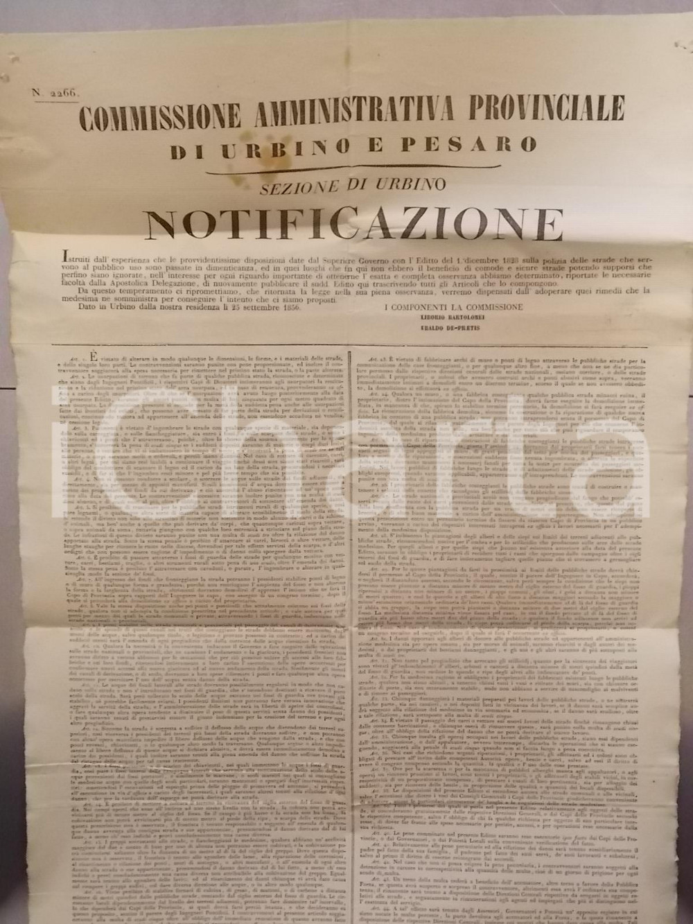 Documento originale, autentico 1856 STATO PONTIFICIO Editto polizia stradale  Abusi dei proprietari Manifesto 1