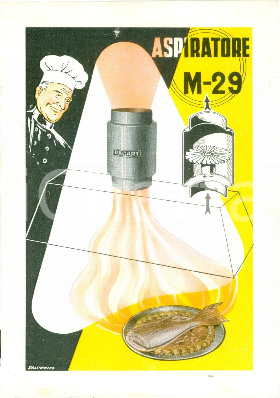 Materiale pubblicitario d’epoca 1950 ca DITTA PACART Aspiratore per cucina Volantino Illustrato DALL AMICO 1