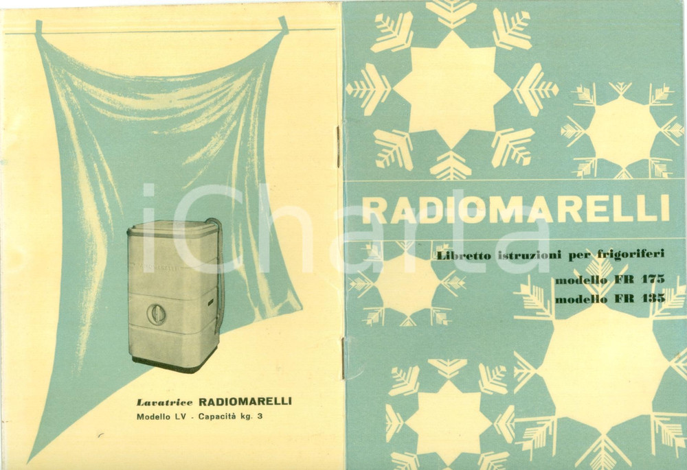 Materiale pubblicitario d’epoca 1955 ca MILANO Frigoriferi RADIOMARELLI Istruzioni modelli FR 175 FR 135 Illust. 1