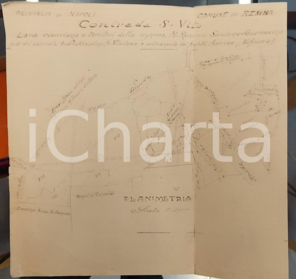 Mappa, planimetria storica 1930 ca RESINA NA Lava vesuviana e terre Maria Rosaria SANSONEGUARRACINO 1