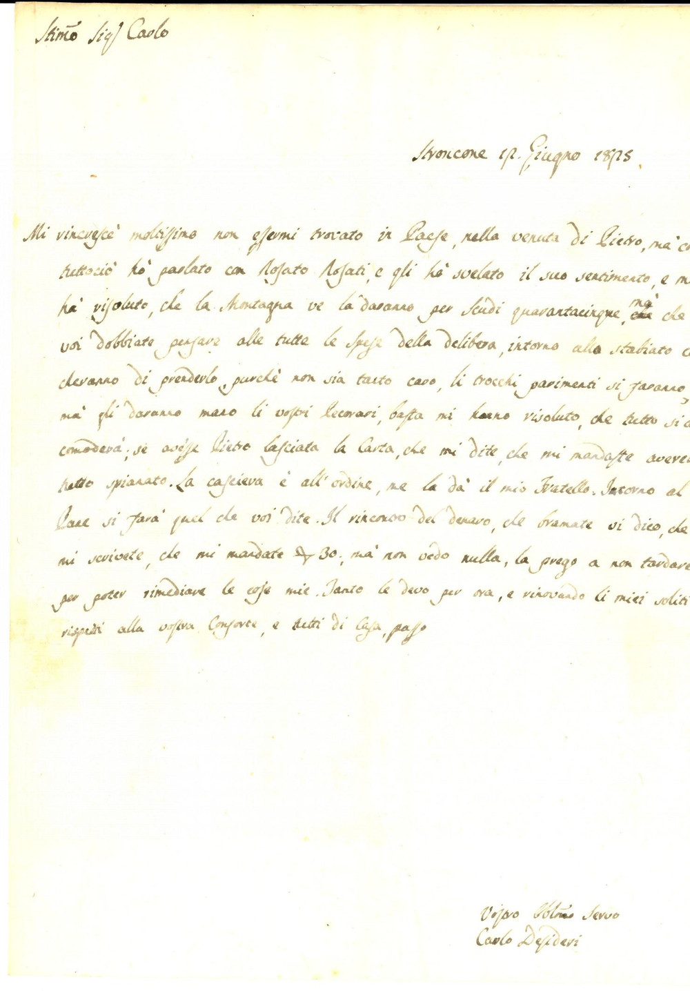 Documento originale, autentico 1825 STRONCONE TR Carlo DESIDERI sulla vendita di una proprietÃ  pastorale 1