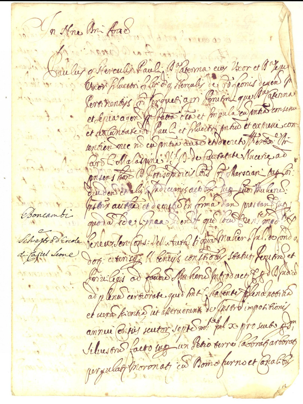 Documento originale, autentico 1650 ca MARSCIANO PG Censo conte Ludovico BONCAMBI con fideiussione RICCI 1